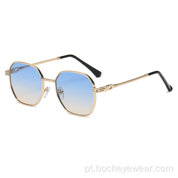 Nova moda polígono pequena moldura masculina e feminina óculos de sol óculos de sol gradiente de metal óculos de ar livre s21106